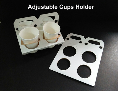 Adjustable white paper cups holder with four paper cups inside