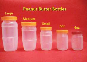 Peanut Butter Plastic Bottles from sizes large, medium, small, 6oz and 4oz