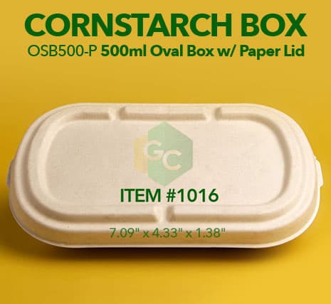 Paper or plastic cornstarch oval box food packaging size 500ml with lid