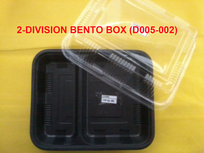 Rectangular 2 division bento box model number DO5-002, black with clear lid