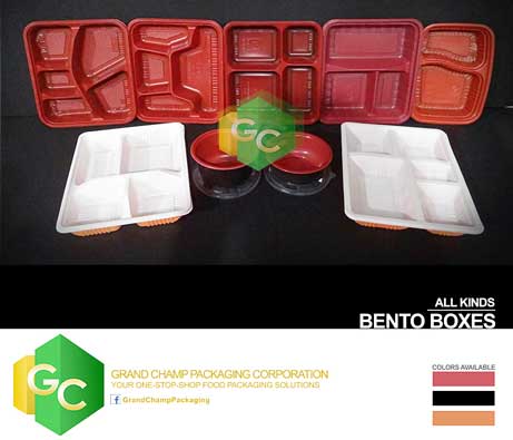 2, 3, 4 and 5 division Bento boxes and bowls in white, orange, black and red colors
