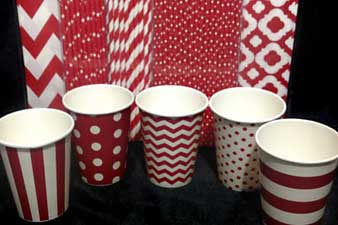 Party Cups, Coffee Cups, Lids and Holder For Sale Near Me striped party cups vertical cups red stripes party cups